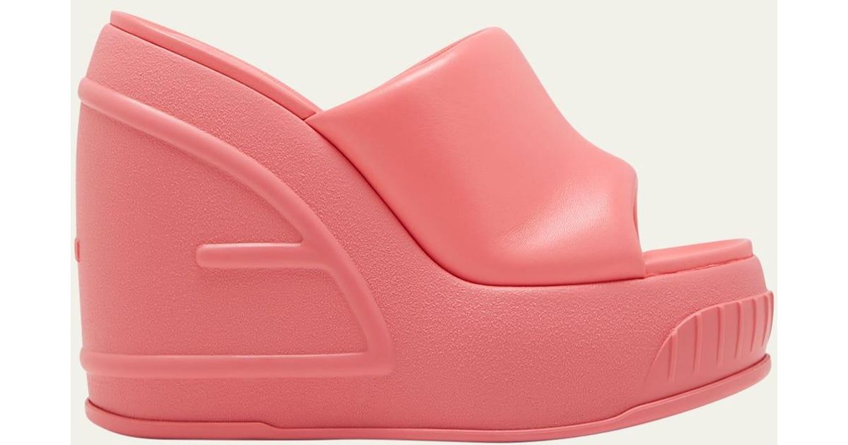 Fendi Padded Leather Platform Wedge Slides in Pink Lyst