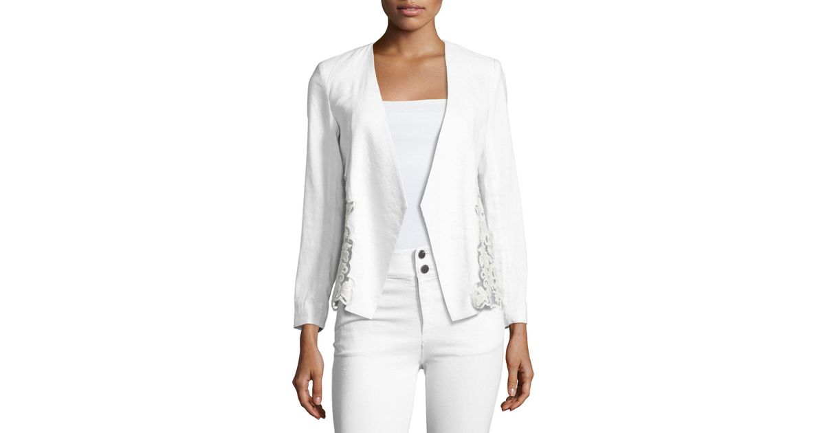 lyst jenice lace inset blazer in white lyst jenice lace inset blazer in white