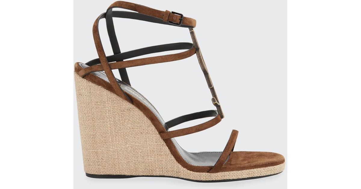 Saint Laurent Cassandra Wedge Espadrilles in Brown | Lyst