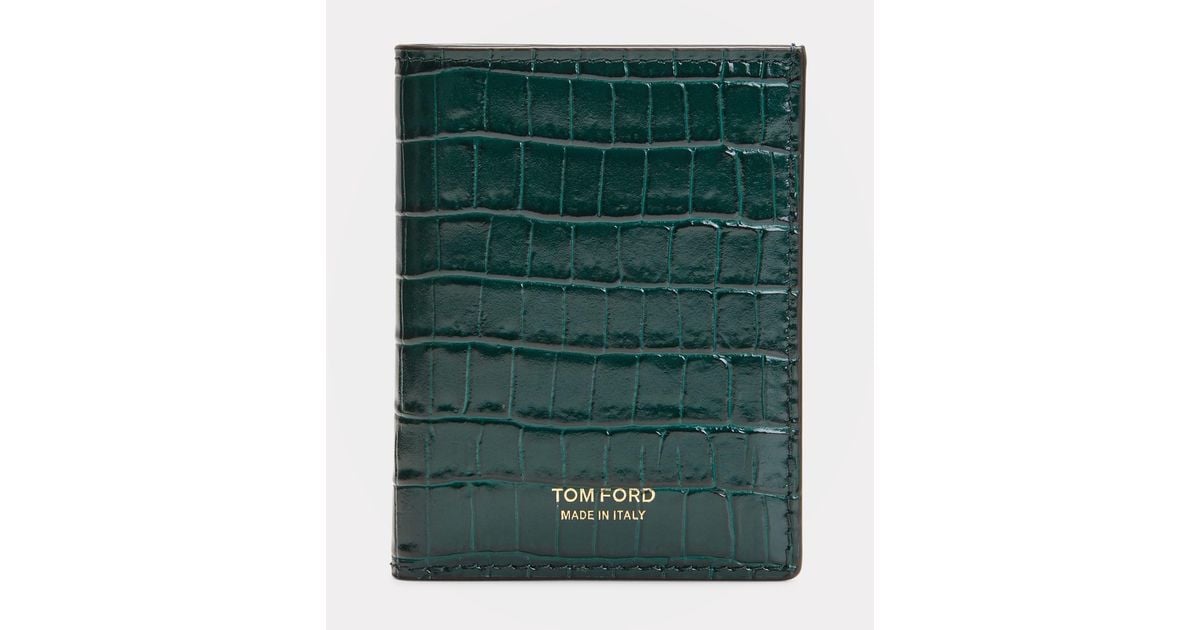 Tom Ford Crocembossed Leather Bifold Card Holder in Black for Men Lyst