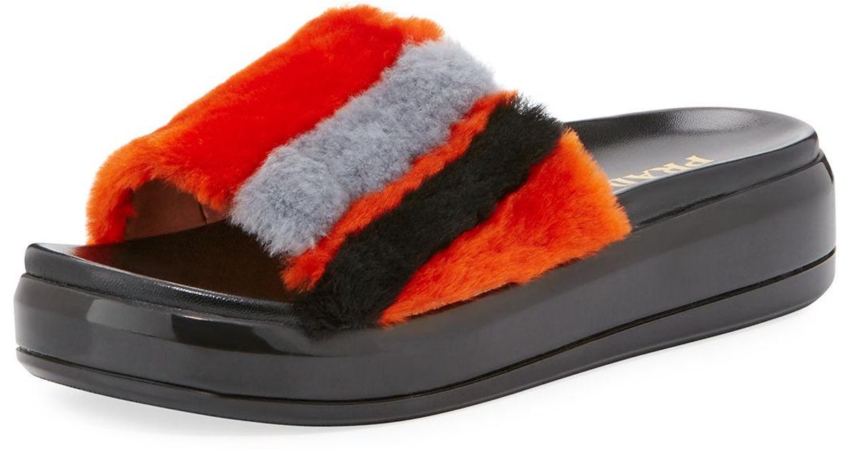prada shearling slides