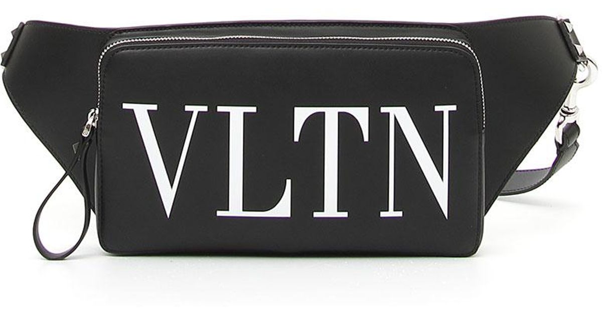 Valentino Men S Vltn Logo Leather Crossbody Bag In Black White Black For Men Lyst