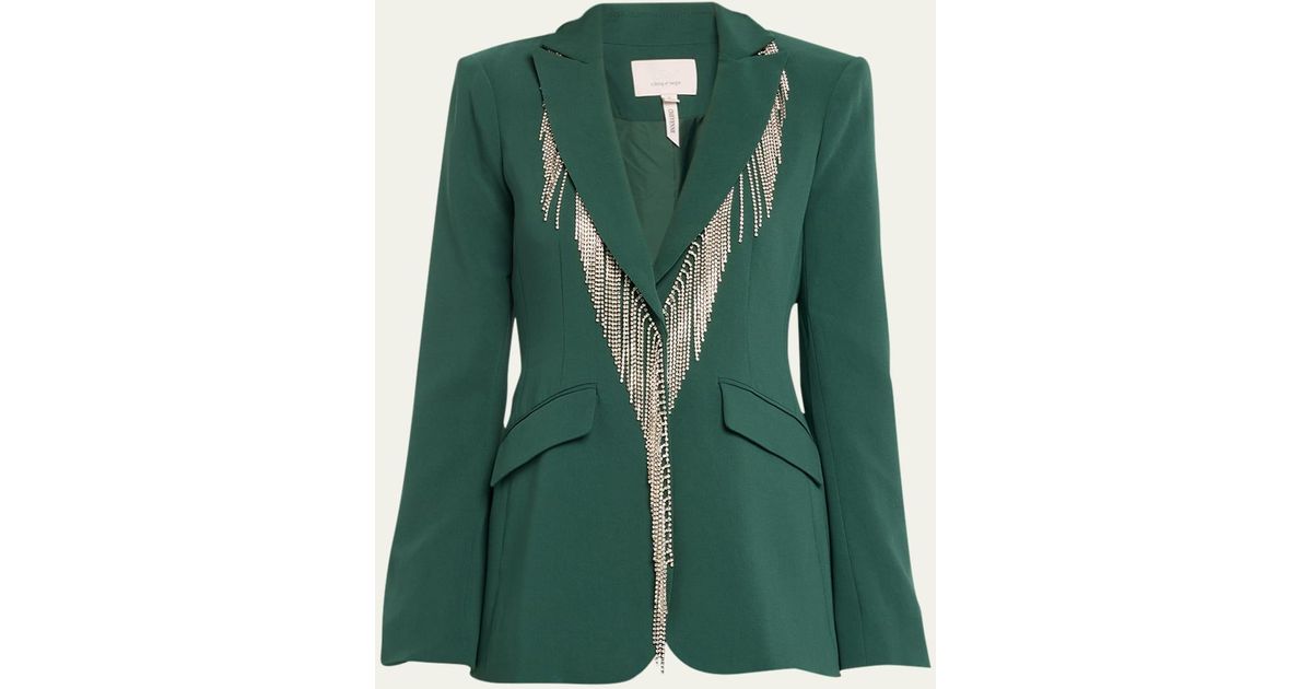 Cinq À Sept Cheyenne Rhinestone Fringe Embellished Blazer in Green Lyst