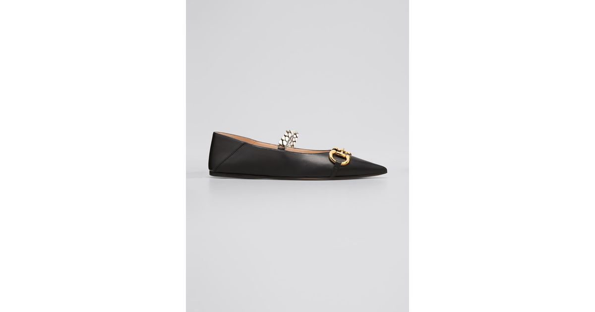 gucci deva ballet flats with chain and horsebit