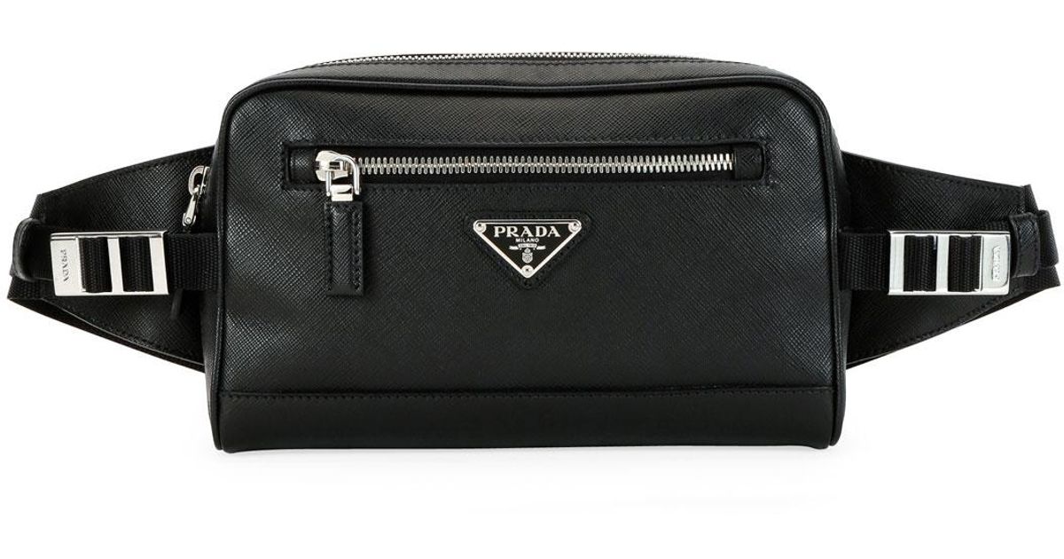 Prada Men's Saffiano Leather Travel Belt Bag/fanny Pack in Black for