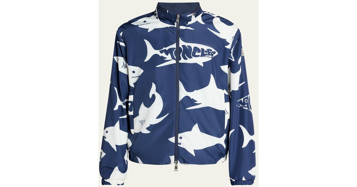 Moncler Archivio Shark-Print Jacket in Blue for Men | Lyst
