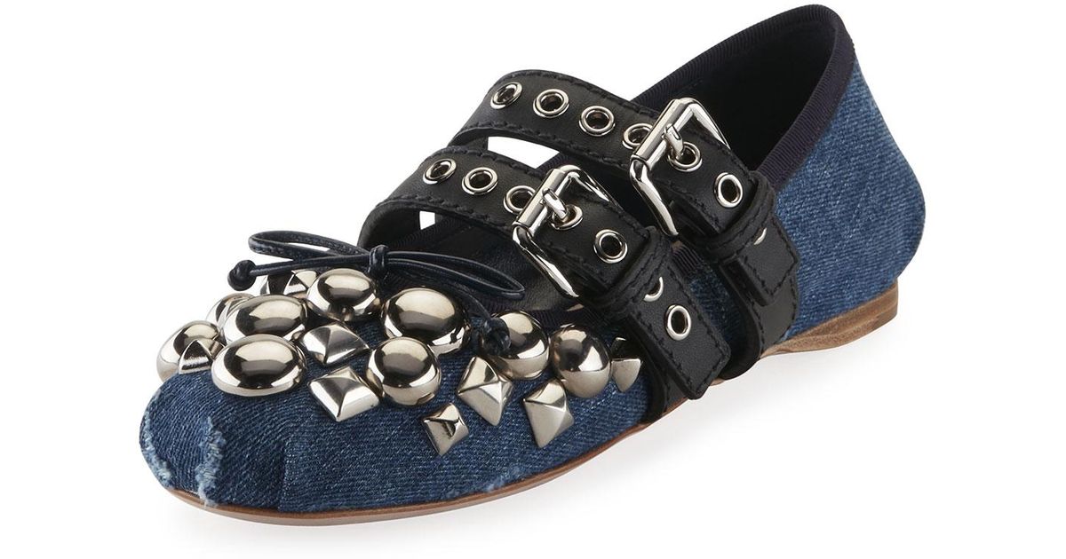 miu miu studded flats