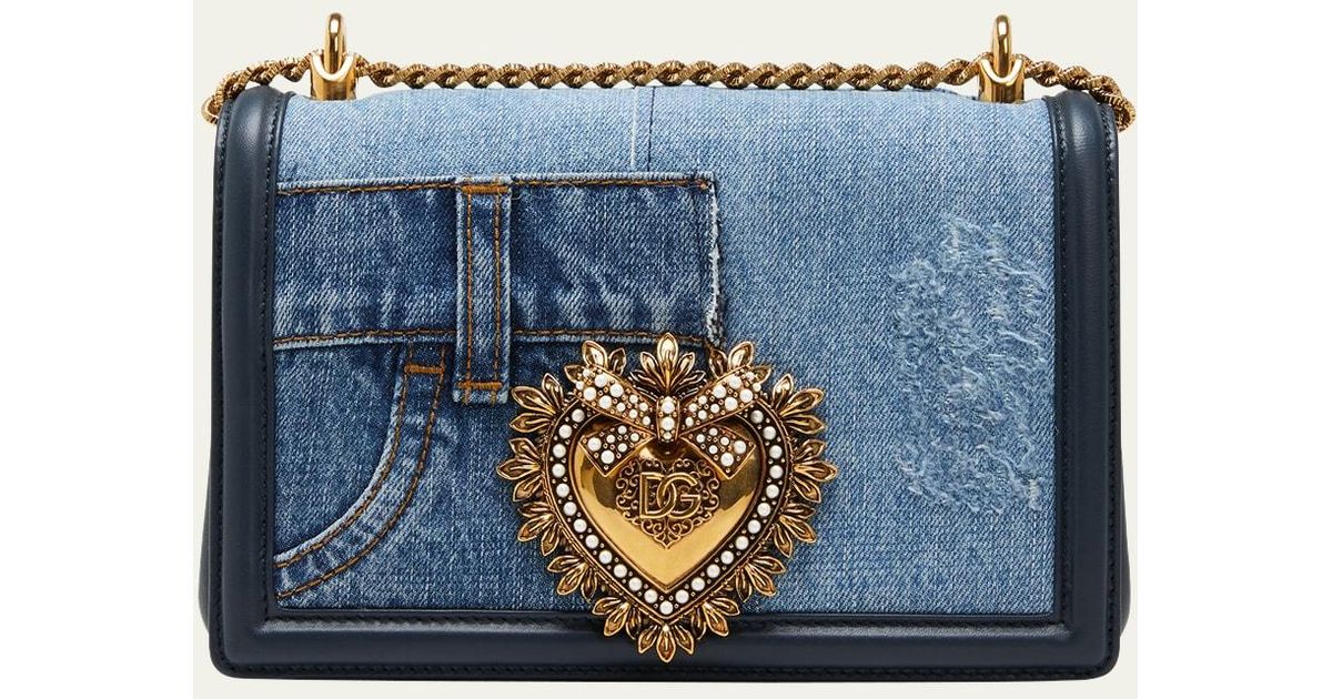 Dolce & Gabbana Devotion Medium Patchwork Denim Crossbody Bag in Blue