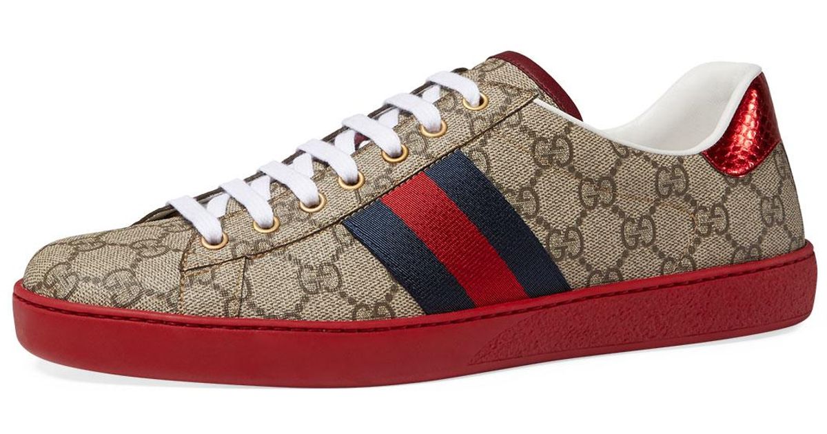Gucci Canvas New Ace GG Supreme Low-top Sneaker in Beige/Red (Natural ...
