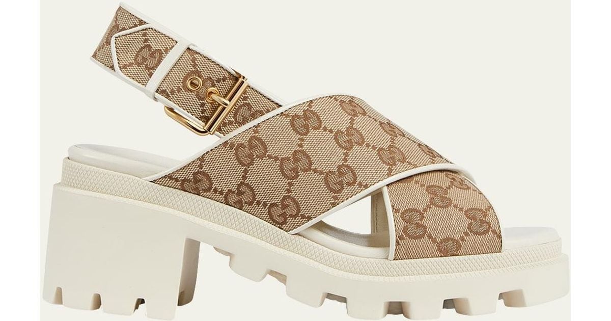 Gucci GG Lug Sole Sandals in Natural | Lyst