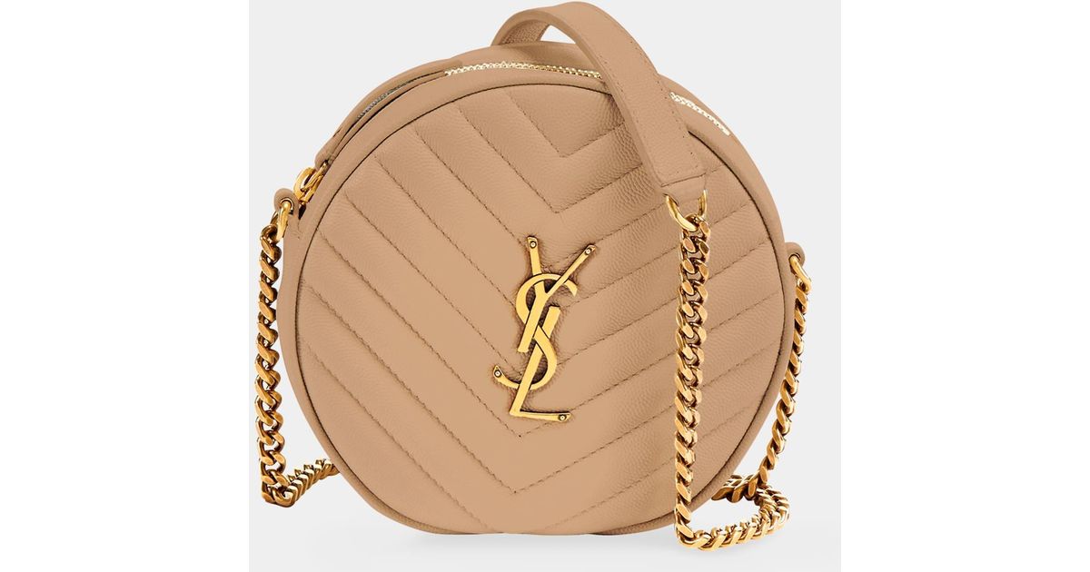 Saint Laurent Vinyle Ysl Round Quilted Grain De Poudre Crossbody Bag in