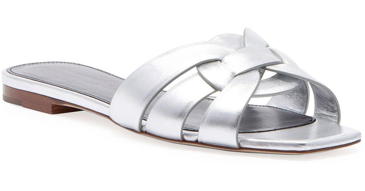 saint laurent women's nu pieds leather slide sandals