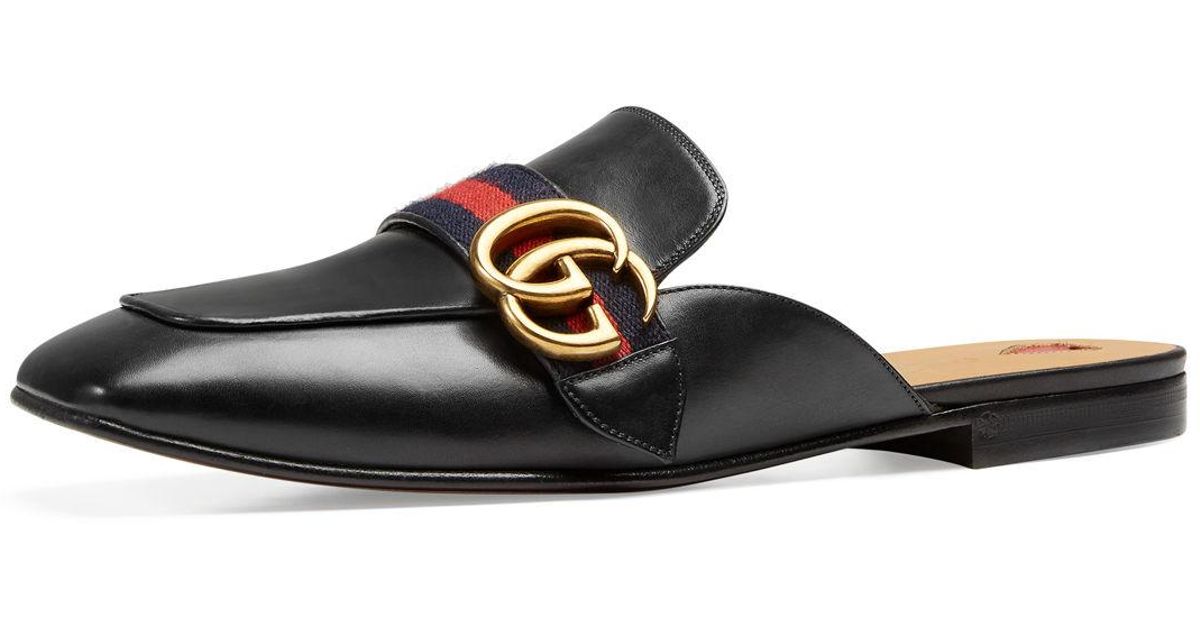 Gucci Leather Flat Peyton Mule Slide in Black - Lyst