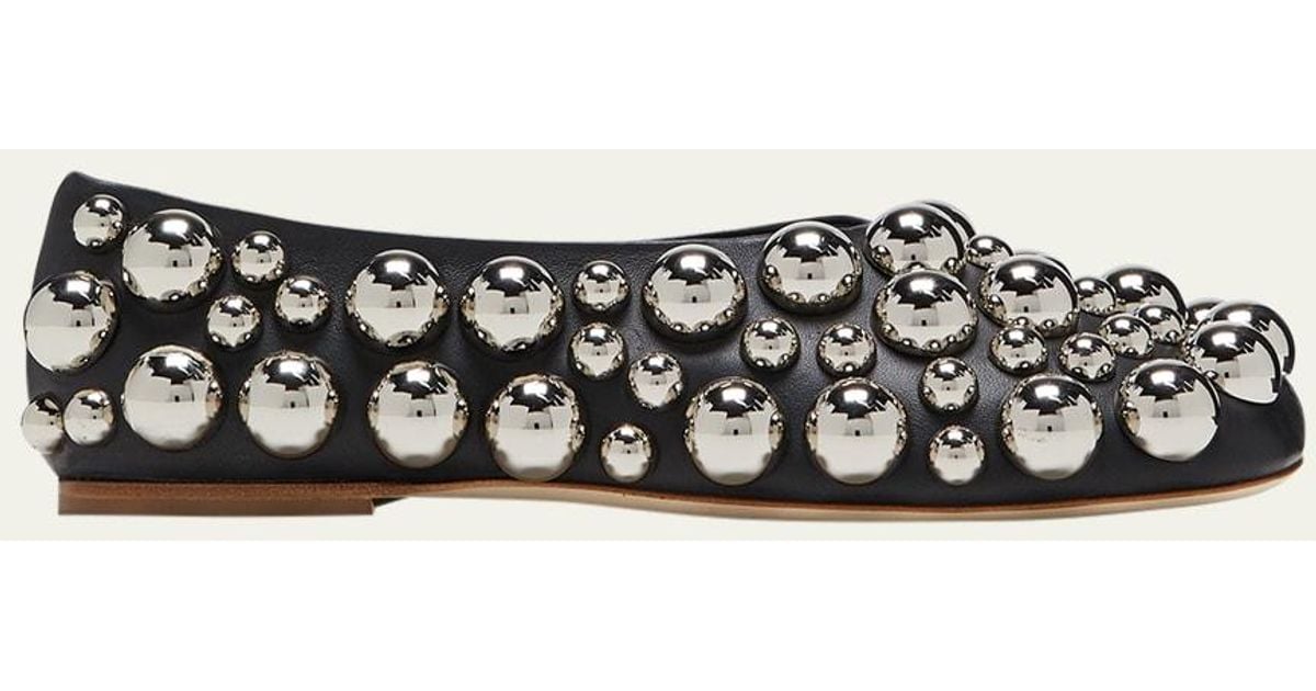 A.W.A.K.E. MODE Dora Twotone Embellished Leather Ballet Flats in White