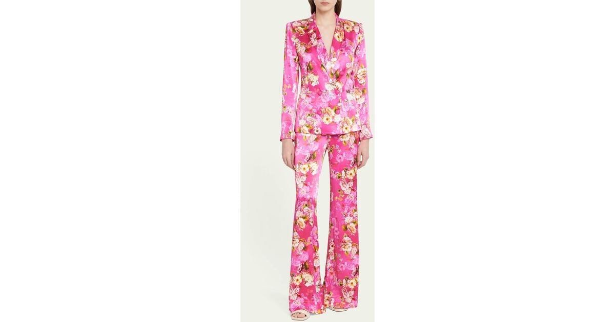 L'Agence Floral Satin Pilar Wide-leg Pants in Pink | Lyst