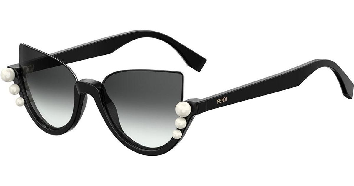 Fendi Blink Half-rim Pearl Cat-eye Sunglasses in Black - Lyst