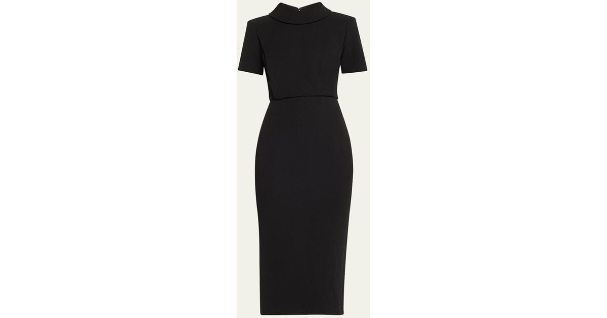Roland Mouret Short Sleeve Heavy Cady Midi Dress in Black | Lyst