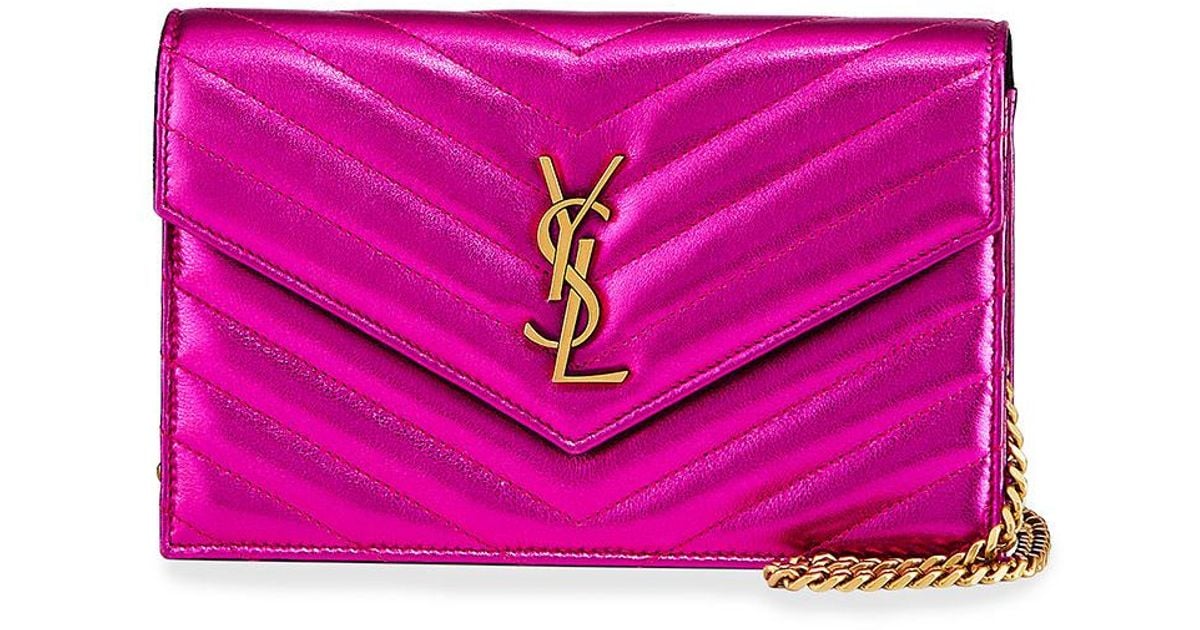 Saint Laurent Small Quilted Metallic Leather Bag in Purple
