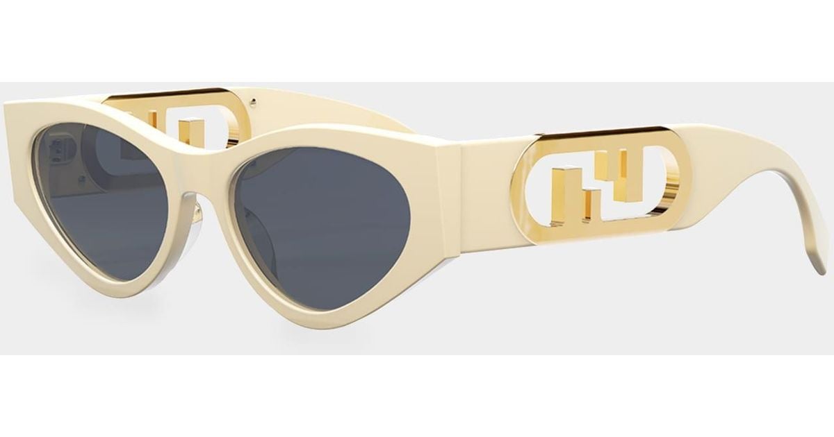 Fendi Ff Cutout Oval Acetate Sunglasses in White | Lyst