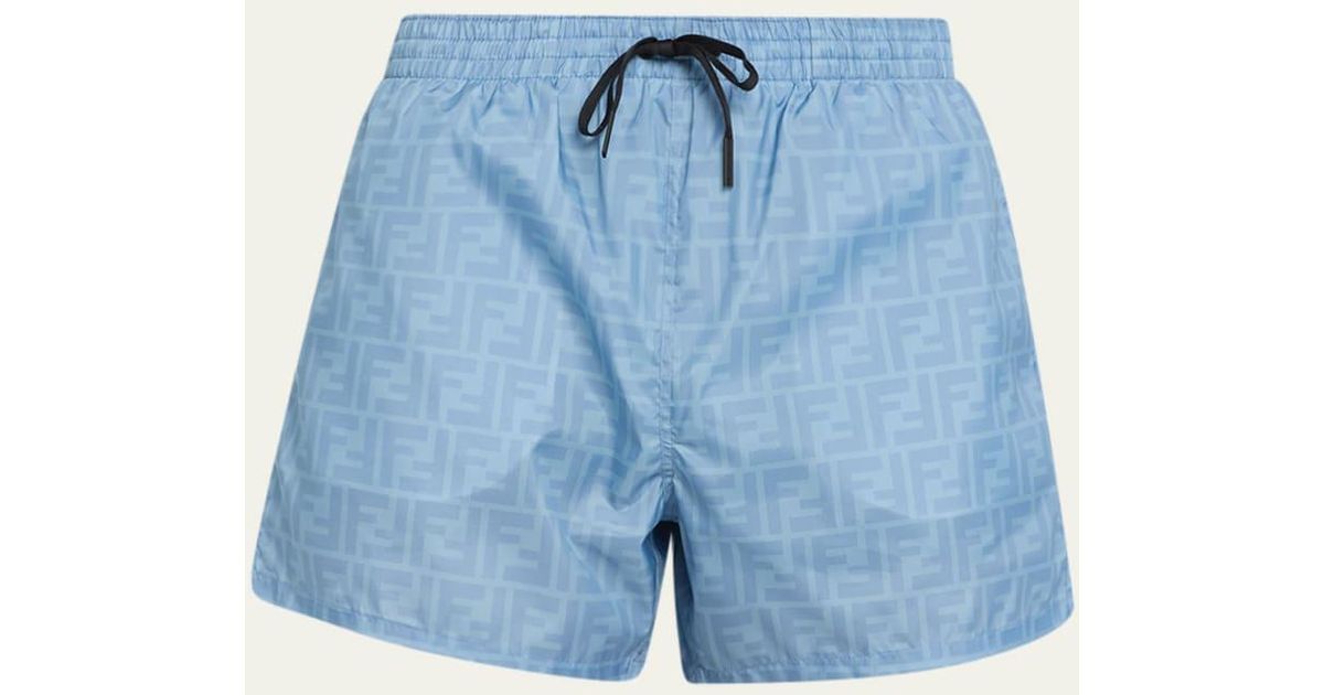 Fendi Logo Allover Swim Trunks in Blue for Men | Lyst