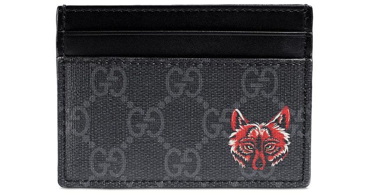 Gucci Leather GG Card Case With Wolf Head in Black for Men Lyst