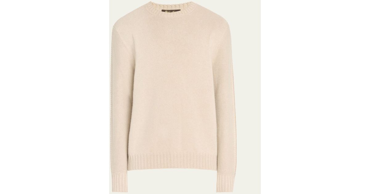 Loro Piana Cervatto Baby Cashmere Crewneck Sweater in Natural for Men ...