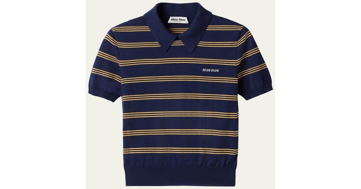 トップス MiuMiu Archive Sky Blue Polo Shirt Miu Miu Silk And Cotton Knit Polo Shirt In Light Blue | ModeSens