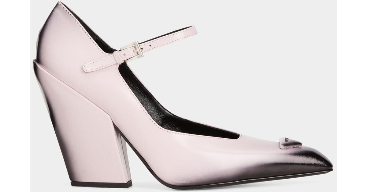 Prada Modellerie Leather Mary Jane Pumps in White | Lyst