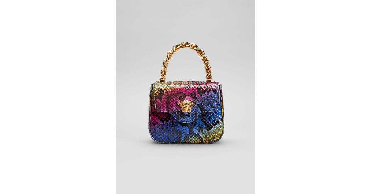Versace La Medusa Mini Rainbow Python Top-handle Bag in Blue | Lyst