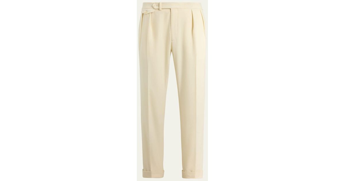 Ralph Lauren Wool Flannel Waist-Tab Double-Pleated Pants in Natural for ...