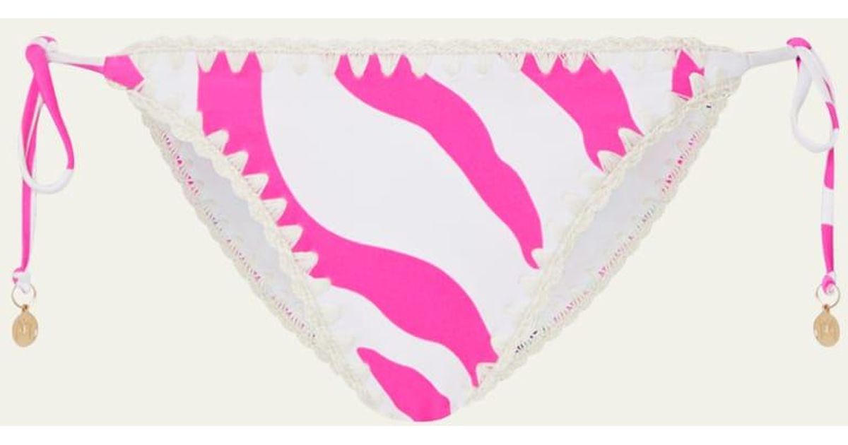 Milly Cabana Zebra Crochet-trim Bikini Bottoms in Pink | Lyst