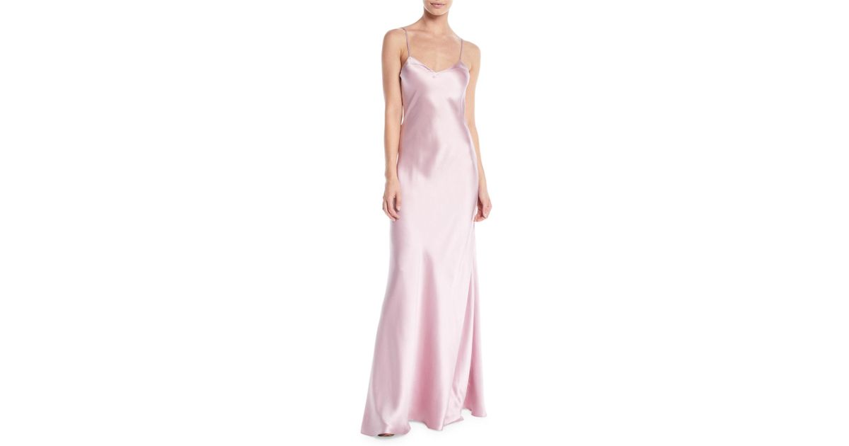 satin slip evening gown