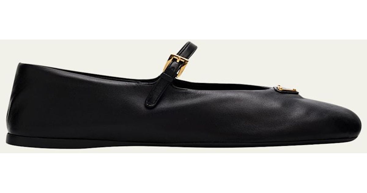Prada Leather Mary Jane Ballerina Flats in White | Lyst