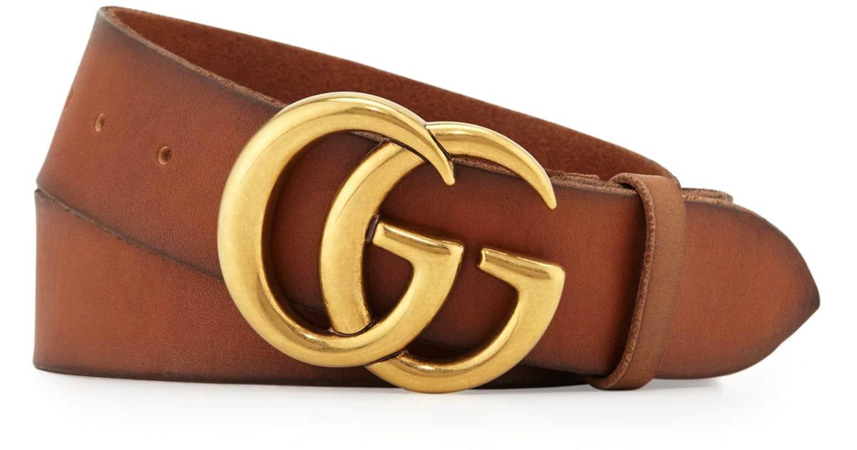 Gucci Men&#39;s Leather Belt With Double-g Buckle in Brown for Men - Lyst