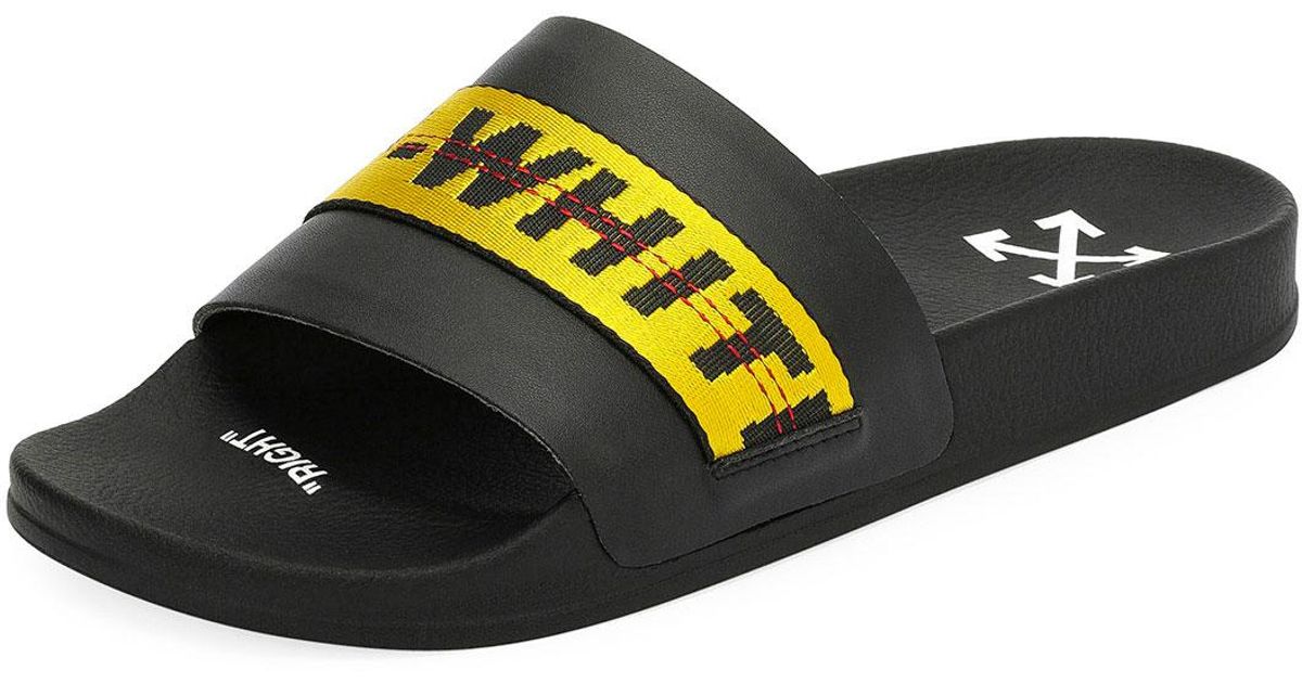 off white striped slides
