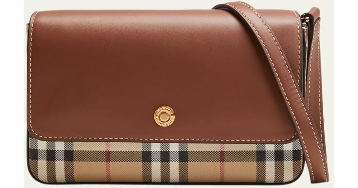 Burberry Hampshire Vintage Check Canvas & Leather Crossbody Bag in