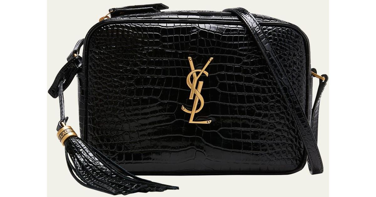 Saint Laurent Lou Ysl Patent Crocembossed Crossbody Bag in Black Lyst