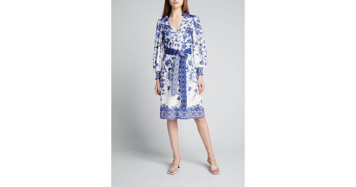 Alice + Olivia Shanley Button-front Midi Dress With Waist Ties in Blue ...