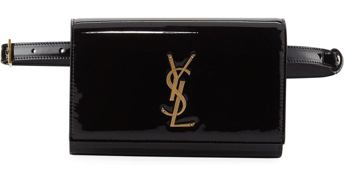 Saint Laurent Kate Monogram Ysl Patent Leather Belt Bag in Black - Lyst