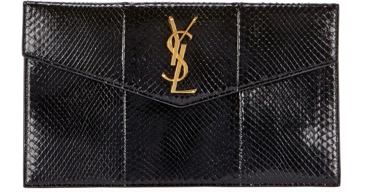 Saint Laurent V-flap Ysl Monogram Python Pouch Clutch Bag in Black ...