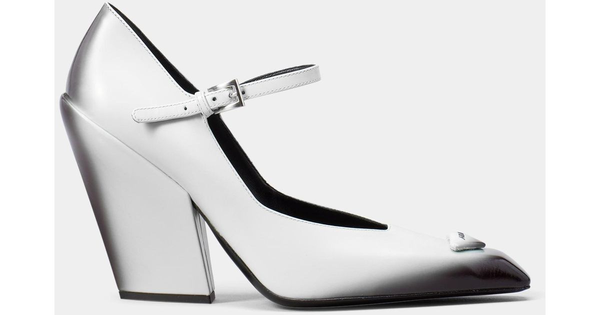 Prada Modellerie Leather Mary Jane Pumps in White | Lyst