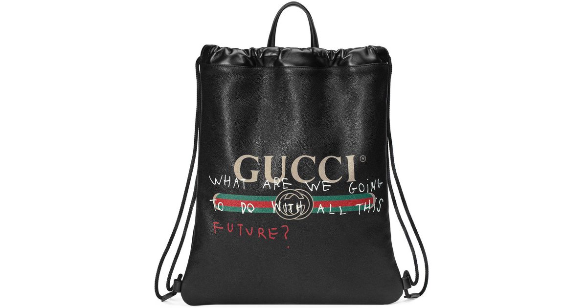 gucci leather drawstring backpack