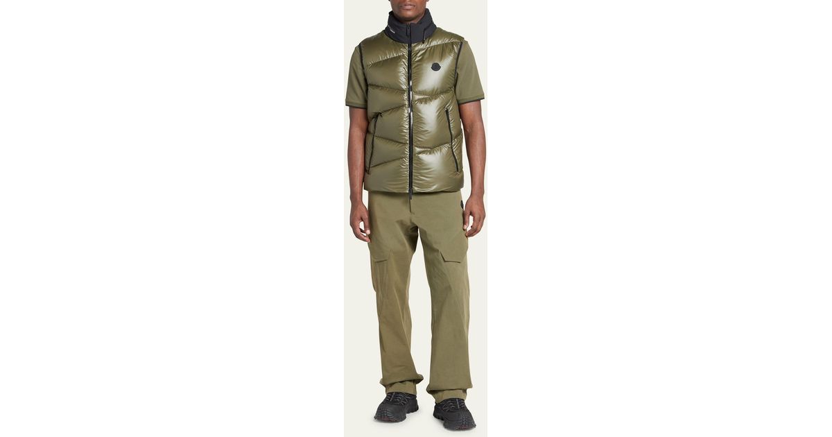 Moncler Zigzag Channeled Puffer Vest in Green for Men | Lyst