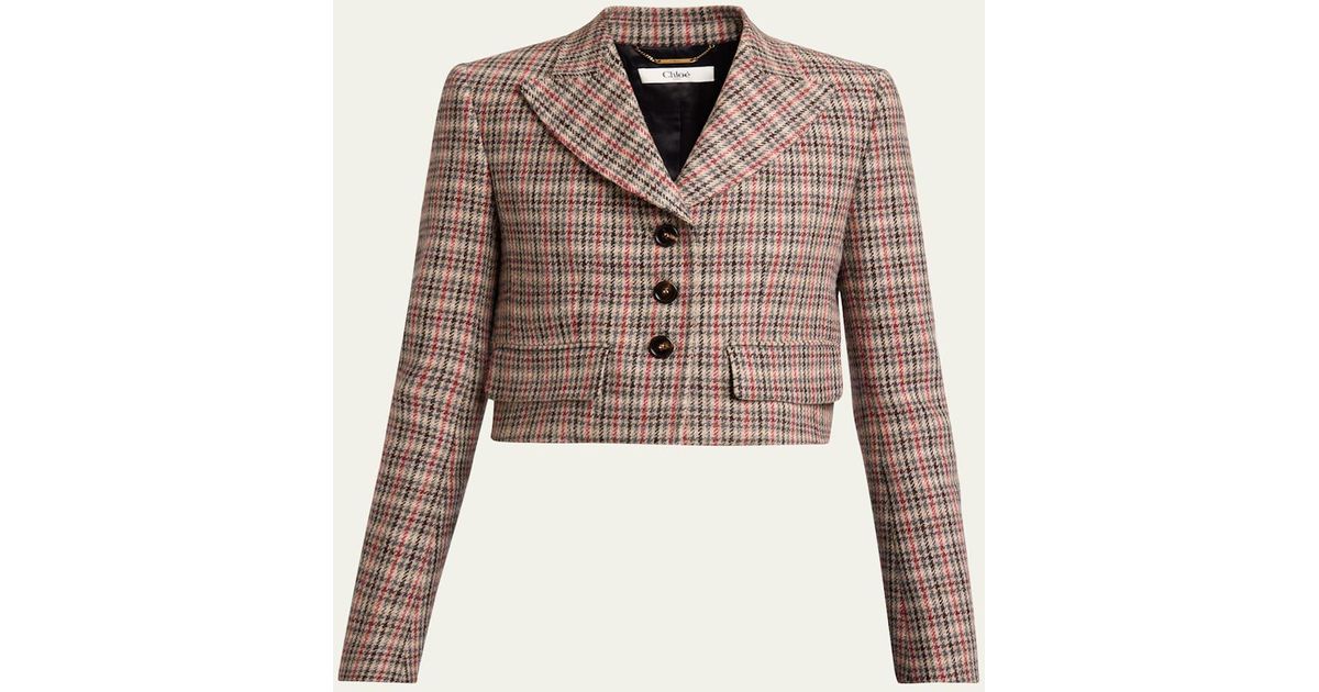 Chloé Cropped Prince Of Wales Jacket in Natural | Lyst