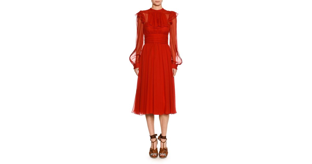 red high neck long sleeve dress