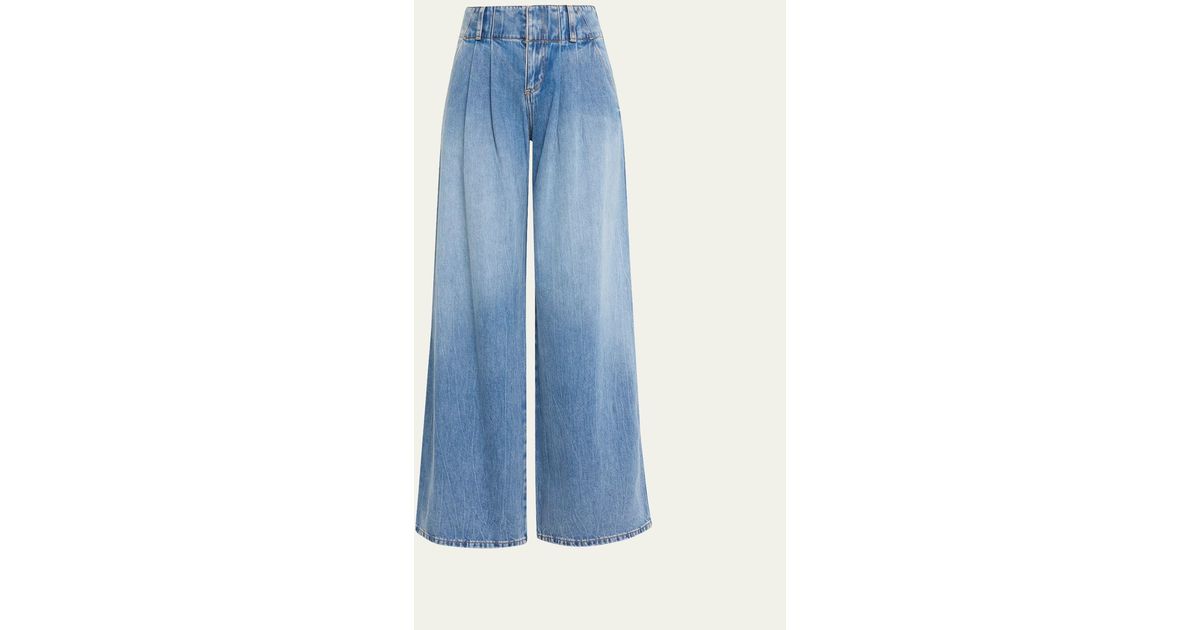 Alice + Olivia Anders Low-rise Wide-leg Double-pleated Jeans in Blue | Lyst