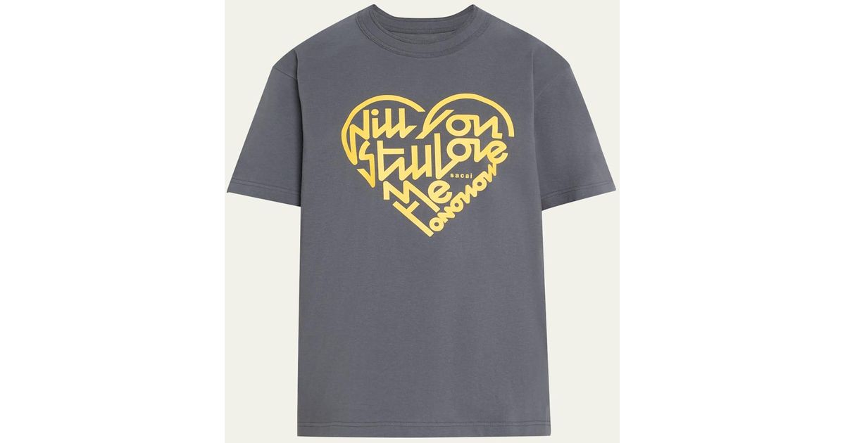 Sacai Heart Typographic Cotton T-Shirt in Blue | Lyst