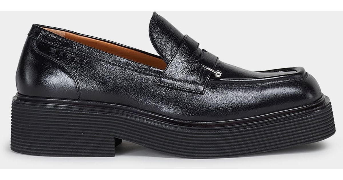 Marni Leather Piercing Penny Loafers in Black | Lyst