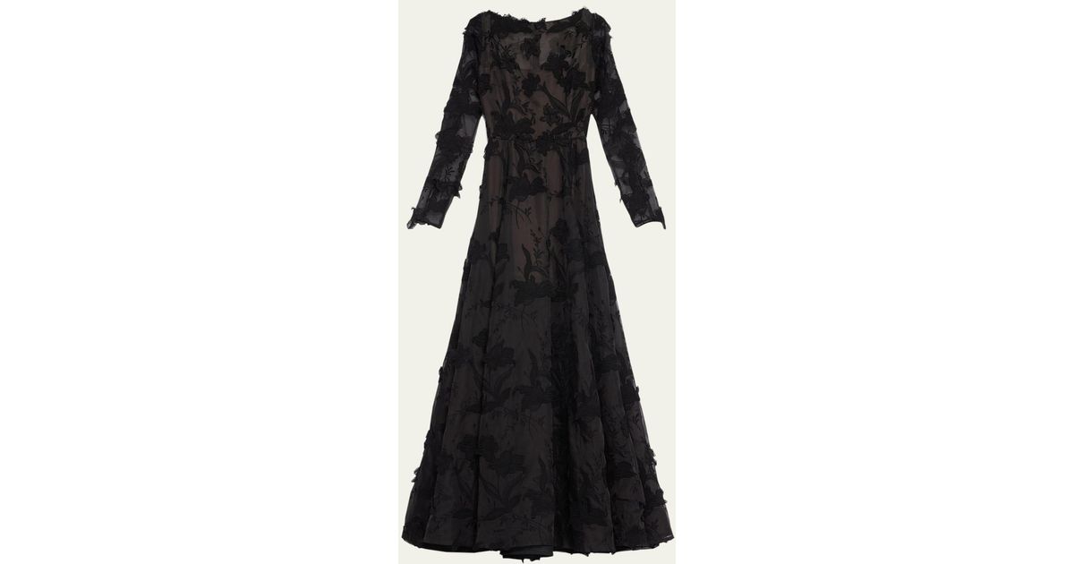 Jason Wu Emboidered Organza Gown in Black | Lyst