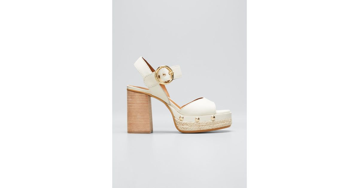 See By ChloÃ© Viviane Platform Ankle-strap Sandals in Natural | Lyst